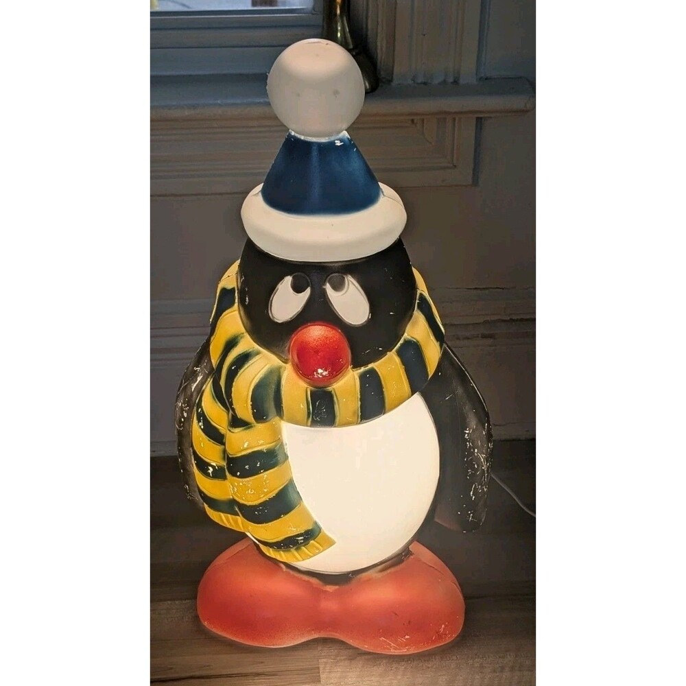 Blow Mold Chilly Willy Christmas Penguin With Blue And Yellow Scarf General Foam